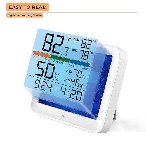 Image of DeWire Digital Hygrometer Thermometer with Comfort Indicator - Smart Room Temperature & Humidity Monitor with Min /Max Records, Backlight, For Home, Office, Greenhouse - Big Display