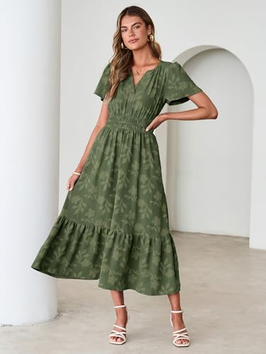 Image of Simplee Womens Summer Boho Maxi Dress Semi Formal Wedding Guest Short Sleeve V Neck Empire Waist Floral Long Dresses