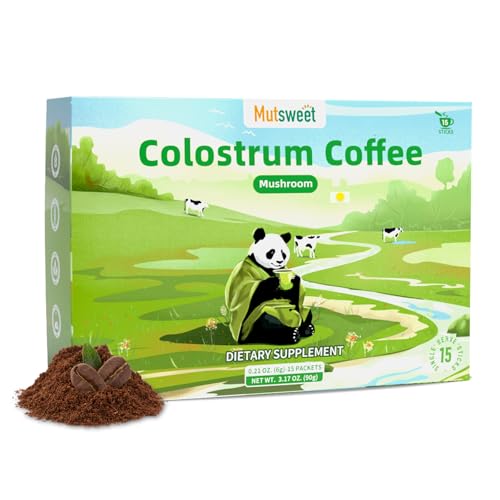 Colostrum Coffee with 10 Mushroom Blend- Lion's Mane, Chaga, Cordyceps, Turkey Tail, Reishi, Coffee Alternative for Gut health & Improved Focus, Immune Support Supplement,Vegan, Non-GMO, 15 Servings