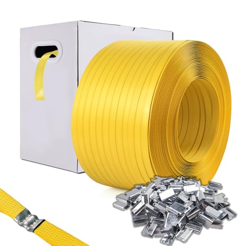 Image of Packaging Strapping, Poly Straps, Carton Banding Strap (1 /2 inch x 4000 ft x 0.032 inch PP Polyprophlene Coil Roll and 400 Buckles) - Certified 300 lbs Break Plastic Strap