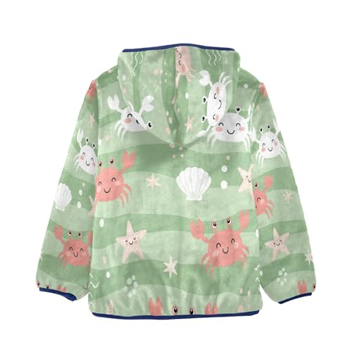 Cute Sea Crab Pattern Toddler Fleece Jacket Girl Boys Hooded Fleece Jacket Coat Warm Outwear Zip-up 3-10T2