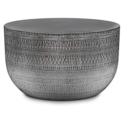 SIMPLIHOME Johnsen Metal Coffee Table in Antique Silver Cover