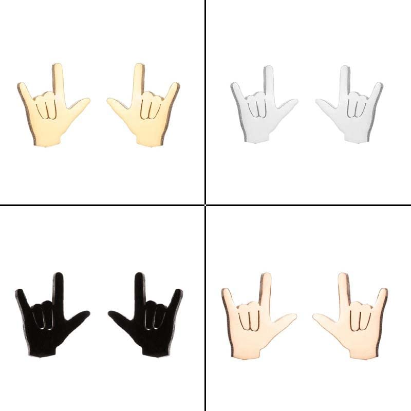 Minimalist Stainless Steel I Love You Hand Sign Language Symbol Stud Earrings for Women Piercing Jewelry Valentine's Day Gifts Valentine's Day Gifts2