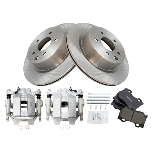 Image of TRQ Rear Brake Pad and Rotor Set Ceramic Rotors Calipers | For 2011-2013 Infiniti G37 2010-2017 Nissan 370Z