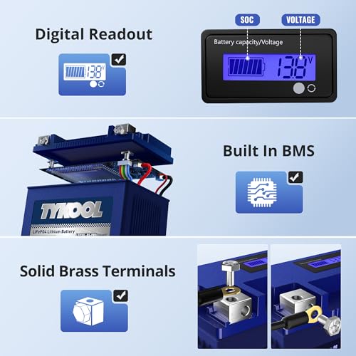 Image of TYKOOL LFP30L-BS-PRO Lithium LiFePO4 Battery 18Ah 800CCA, LCD Readout IP66,Compatible with Harley Touring Road Glide Street Glide, Polaris RZR Ranger 1000, Can-Am Defender Maverick, Replaces YTX30L-BS