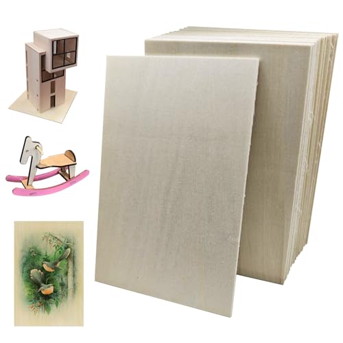 MUXGOA 20 Pcs Poplar Plywood Sheets,Unfinished Thin Wood Sheet for Laser Cutting,Wood Burning,Painting, Model Making(150x100x2mm)
