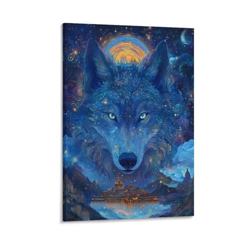 Tableau impression sur toile loup pour habiller un mur vide de salon ou chambre