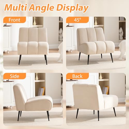 Sillón sin brazos chenille beige moderno miniatura 5