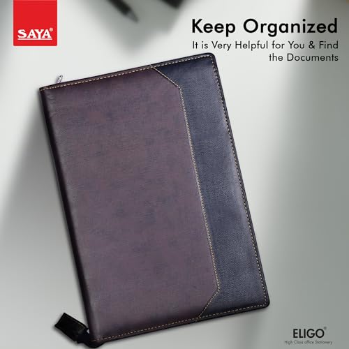 Image of Stylish Saya Multipurpose Leatherette Professional File Folder for Certificates - Handcrafted Leather Document Holder | Executive Portfolio for Legal Size Documents with 20 Leaves (Brown)