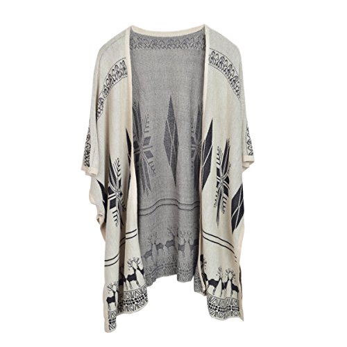 Premium Women's Geometric Print Kimono Cardigan Blouse Poncho Sweater Top, V1