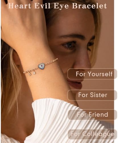 LUCA SMITH Heart Evil Eye Bracelet for Women,14K Rose Gold Charm Bracelet - 2