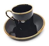 Prestige Kitchen Porcelain Bone China Espresso Turkish Coffee Demitasse Set of 6 Gold Rimmed Cups +