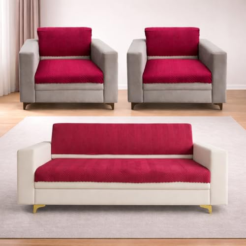 Image of Homerz Premium Velvet Sofa Cover Panel | Soft & Velvety Fabric | Rich Vibrant Colours | Sofa Protector for Living Room (Maroon, 5 (3+1+1) Seater, Seat Cover with Backrest)