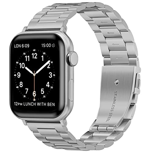 SEANTUA Compatible with Apple Watch Band 44mm 40mm,Stainless Steel Replacement Wristband for iwatch Series 6/5/4/3/2/1/SE,Compatible with Apple Watch Band 42mm 38mm Women Men (Silver, 42mm 44mm)