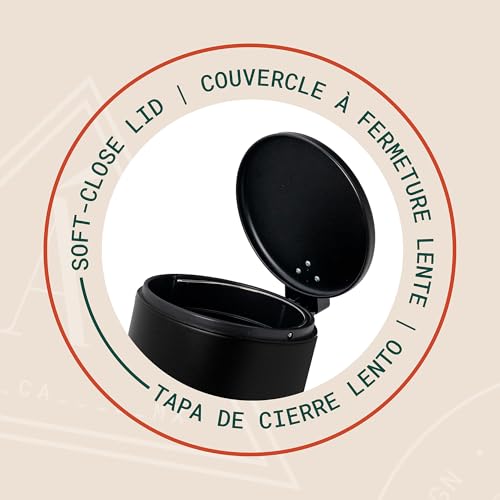 Image of ACENTO Rondo 1.3 Gallon Round Step Trash Can with Soft-Close Lid, Removable Liner Bucket, Small Metal Garbage Bin for Bathroom, Bedroom, Dorm, Office, Matte Black
