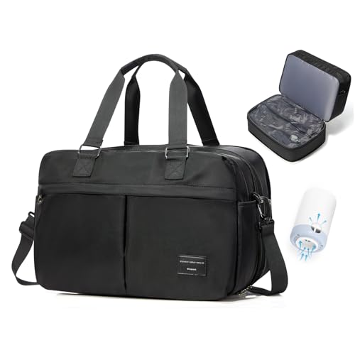 Image of Vacuum Travel Bag with Air Pump Expandable Seal Compression Personal Item Carry on Bags for Airlines Travel Duffle Bags for Women Weekender Overnight Bag Sports Gym Tote Bag Black
