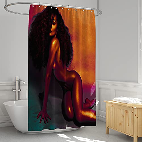 Black Girl Shower Curtain , African American Sexy Women, Bathroom Bathtubs Decor Easy Care Waterproof Machine Washable Durable Polyester Fabric 72"x72".
