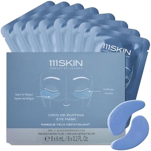111SKIN Cryo De-Puffing Eye Mask, Hydrating Under Eye Patches 8 Pairs, Blue