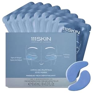 111SKIN Cryo De-Puffing Eye Mask, Hydrating Under Eye Patches for Puffy Eyes & Dark Circles with Seaweed Extract, Vit E & Peptide Complex, Nourishing Formula for Fine Lines & Puffiness, 8 Pairs, Blue