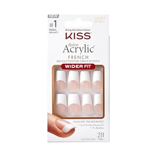 KISS Acrylic French False Nails Kit, Long Coffin Wide Fit Design Nail, Classic White Color French Tip Nails, Ready to Wear Gel & Manicure Stick Included, Long-Lasting Convenient & Easy to Apply