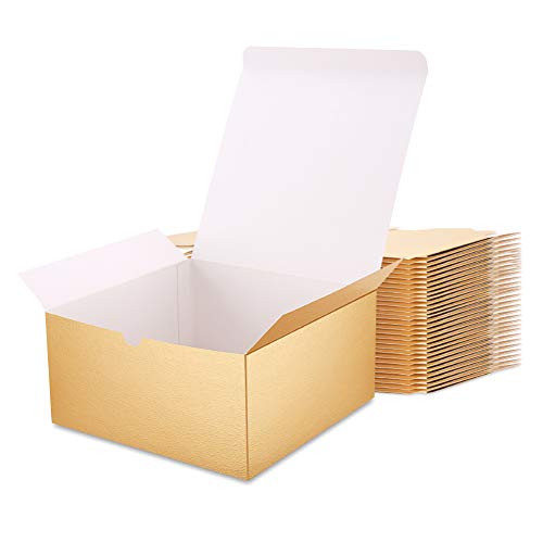 MALICPLUS 30 Gold Gift Boxes 8x8x4 Inches Premium Gift Boxes Bridesmaid Proposal Boxes, Paper Gift Boxes with Lids, Cupcake Boxes, Square Gift Boxes, Grass Texture Gold