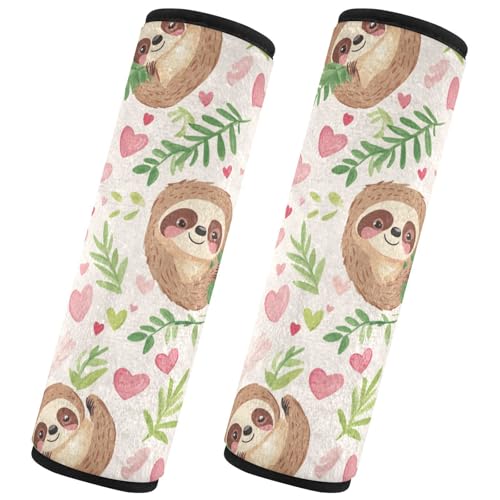 Seat Belt Covers 2 Pack Cute Sloths Car Seat Strap Covers Super Soft Hearts Car Seat Neck Cover for Boys Girls Adults Babies S
