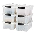 IRIS USA 13 Qt Stackable Plastic Storage Bins with Lids, 6 Pack - BPA-Free, Made in USA - Discreet Organizing Solution, Latches, Durable Nestable Containers, Secure Pull Handle - Pearl