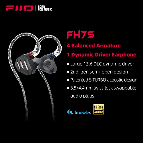 Image of FiiO FH7S In Ear Wired Earphones High-Performance 1DD+4BA Hybrid Technology IEM Earbuds With 3.5 /4.4Mm Plug,Black