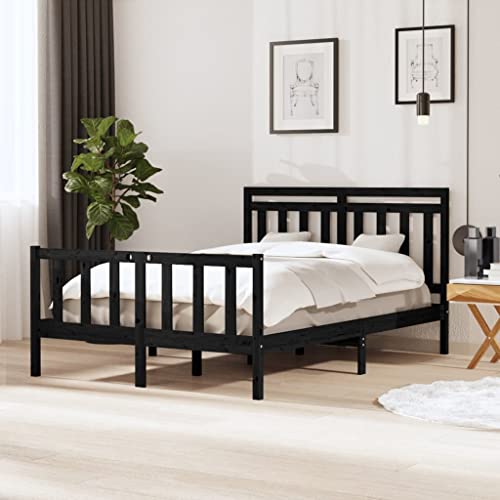 KLYEON Estructura de Cama de Madera Maciza Negra 140x190 cm,Armadura de Cama de Madera Maciza de Pino para Mayor Comodidad y Estilo en el Dormitorio Camas y somieres