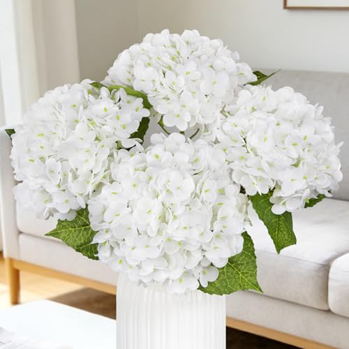 Image of Bassion 4 Pcs 21 inch White Hydrangea Artificial Flowers for Decorations