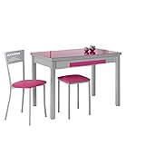 URBANO-ACTUAL KITKAY Mesa de Cocina Lana 90x50 cm. de Cristal Extensible a 140 con Cajón. - Muestra Cristal Fucsia
