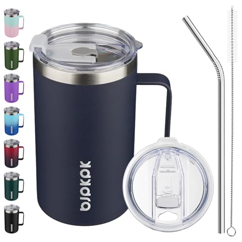 Image of BJPKPK 25oz Insulated Coffee Mug with Handle, Stainless Steel Travel Mug | Keeps Drinks Hot & Cold, Double Wall Vacuum, 2 Lids Included, BPA-Free Coffee Tumbler for Home, Office & Travel