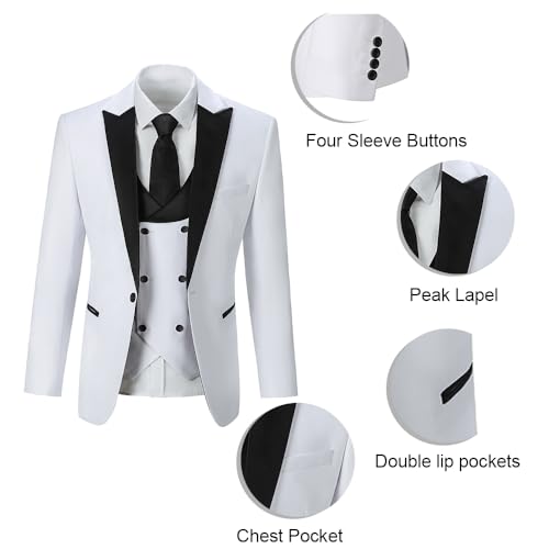 3 Piece Men's Suits,One Button Slim Fit Mens Suit,Double Breasted Suits for Men with Tie,Prom Bussiness Solid Suit3