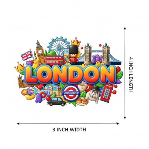 Image of Souvenir Fridge Magnet | 4x3 Inch Collectible Travel Decor | Strong & Durable Refrigerator Magnet with Iconic Landmarks for Travelers (London)