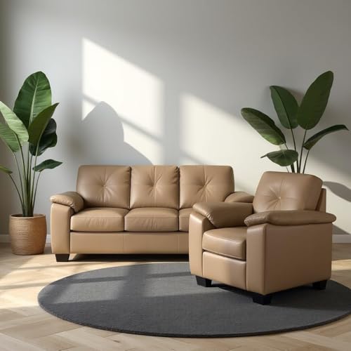 Image of Torque Antos 3+1 Seater Leatherette Sofa- Beige | Leatherette 3+1 Seater Sectional Sofa Couches | Comfortable 4 Seater Sofa Set for Office Home Furniture