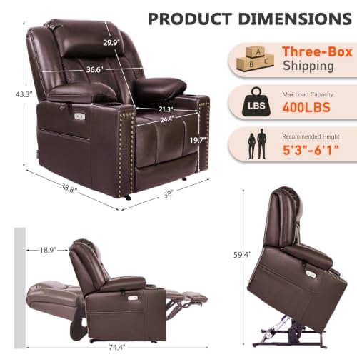 Image of EONIX Dual Motor Power Lift Recliner Chair for Elderly, 400lb, Retro Brown