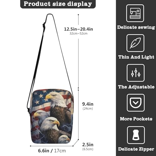 Crossbody Bag American Flag Eagle 4th Of July Independence Day Messenger Bag for Women Men Purse Shoulder Bag Satchel Bag with Adjustable Strap 202a70443