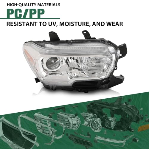 Image of GRAND ORANGE Right Side Headlight Assembly W /O LED Daytime Running Front Headlamp Compatible with Toyota Tacoma 2016-2018, Fit Models Without Factory LED Daytime Running Light Only White