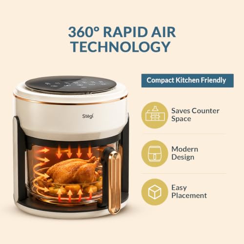 Image of Stegl Glass Air Fryer - 4L Transparent Cooking Window | Toxin-Free Air Fryer for Home with Digital Touch Control, 7 Preset Modes, 1200W Power, Compact Design, 1 Year Warranty