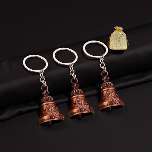 Image of Combo of 3 Guardian Bell Keychain | Bronze Phoenix Protection Bells for Riders, Couples & Friends | Good Luck for Motorcycles | Set of 3 Bronze Phoenix Guardian Bell