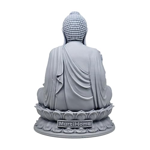 Image of MurtiHome Tian Tan Buddha Idol, Siddhartha Gautama The Shakyamuni Statue | 8 cm Tall Small Grey Color Figure Made From UV Resin, Crafted by 3D Printer for Car Dashboard, Home, Office, Gift