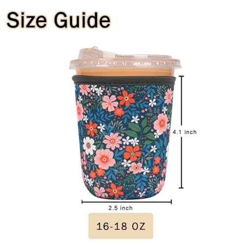 Image of Reusable Insulated Sleeve for Iced Coffee Cup, Coffee Neoprene Sleeve for Cold & Hot Drinks, Beverage Holder for Iced Coffee (Bloom Garden, Small: 16-18oz)