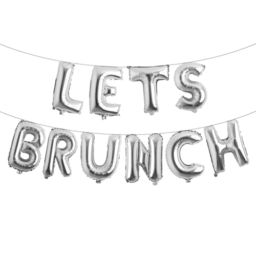 Image of Lets Brunch Decoration Brunch and Bubbly Bridal Shower Decoration Lets Brunch Sign Banner Floral Bridal Shower Decoration (LETS BRUNCH Silver)