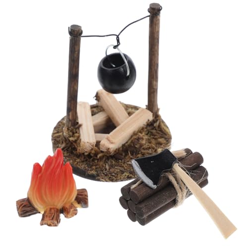 VICASKY Dollhouse Miniature Campfire : Vintage Hanging Stove with Miniature Firewood - Sturdy Base and Doll House Rack - Camping Accessories for Fairy Garden & Micro Landscape Decor