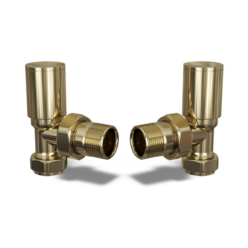 UK Radiators Round Brass Radiator Valve Pair - Polished Brass Finish - Classy and Modern Design 1/2" x 10mm Angled Radiator Valve Pair - Pair of Valves — image 1