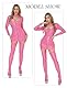 FEOYA Lackleder Kleid Damen Mini Kunstleder Kleid Sexy Dessous Frauen Wetlook Jumpsuit Latex Catsuit für Damen PU Leder Bodysuit Kurz Lederkleid Langarm Playsuit Clubwear Leotard Cosplay Rosa S M