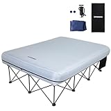 FUNDANGO Camping Cot for Adults 2 Person w/Inflatable Air Mattress, Portable Folding Camping Bed with Frame Side Table Carry Bag for Travel Beach Outdoor Indoor, Supports 529 lbs