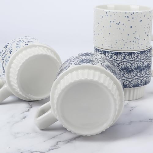 Qutrey QU230671 Coffee Mugs Set Of 4, 12Oz Stackable Ceramic Mug Cup With Square Shaped Handle thumb #3