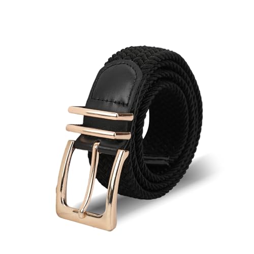 Casual Braided Woven Stretch Belt Women Men Elastic Belts for Women Golf Belts for Pants Jeans (A-Black, M: Fit Waist 33-36Inches)