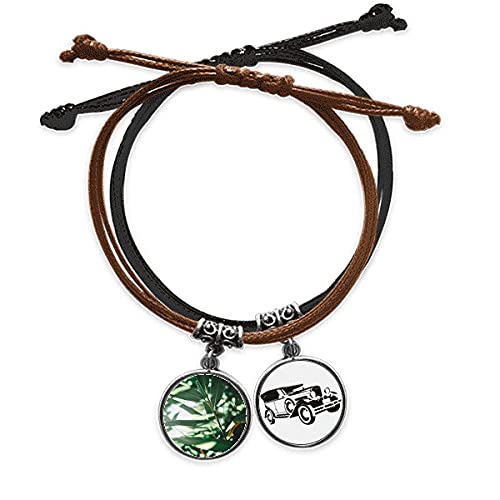 Bracelet corde et cuir avec motif plante verte photo nature style minibus pour homme et femme